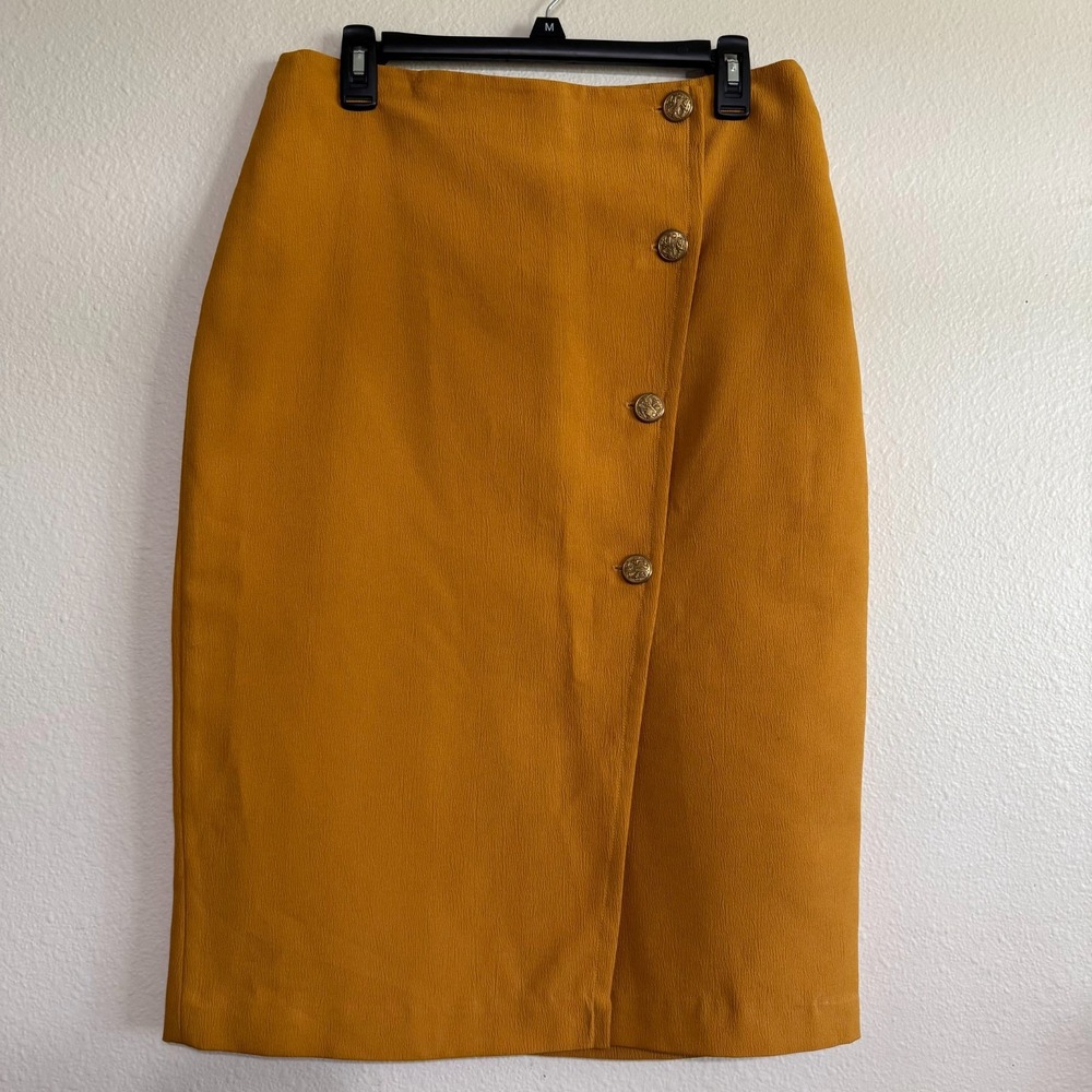 Womens 4-Button‎ Pencil Skirt Mustard Yellow Midi Vintage  Classic Career - 27in